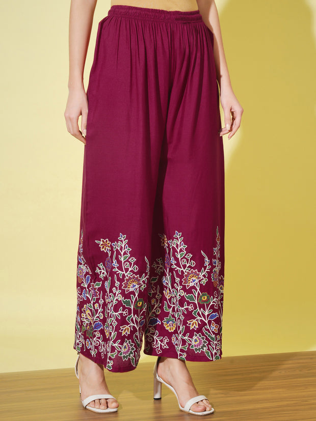 Floral Bird Print Rayon Women Palazzo Pant-3060-3063