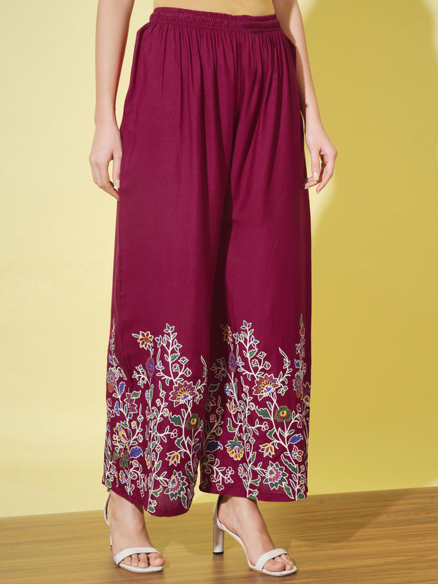 Floral Bird Print Rayon Women Palazzo Pant-3062-3063