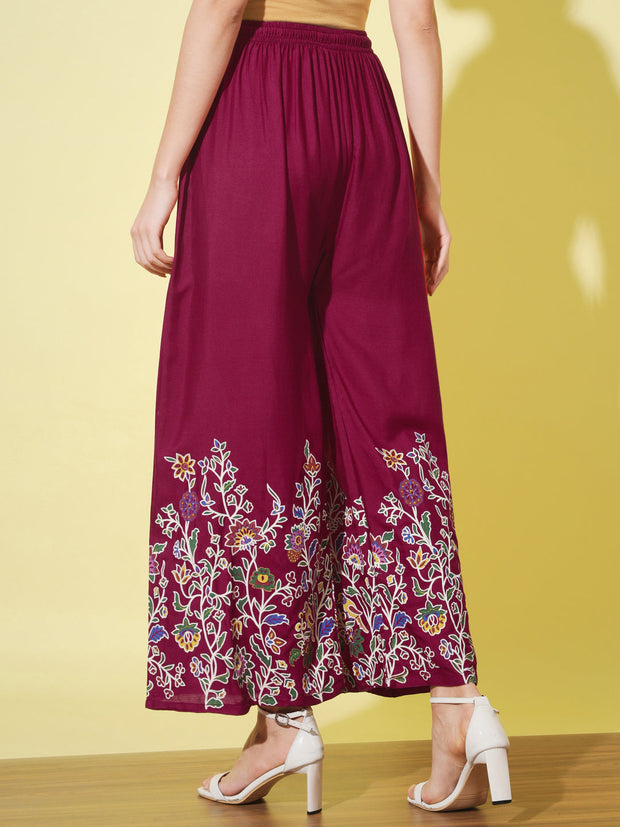 Floral Bird Print Rayon Women Palazzo Pant-3062-3063