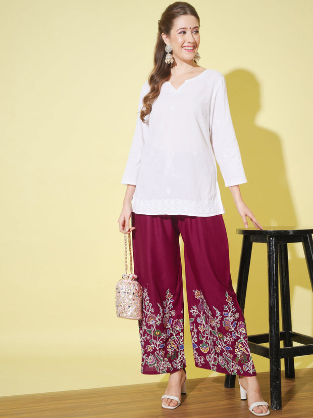 Floral Bird Print Rayon Women Palazzo Pant-3063-3063