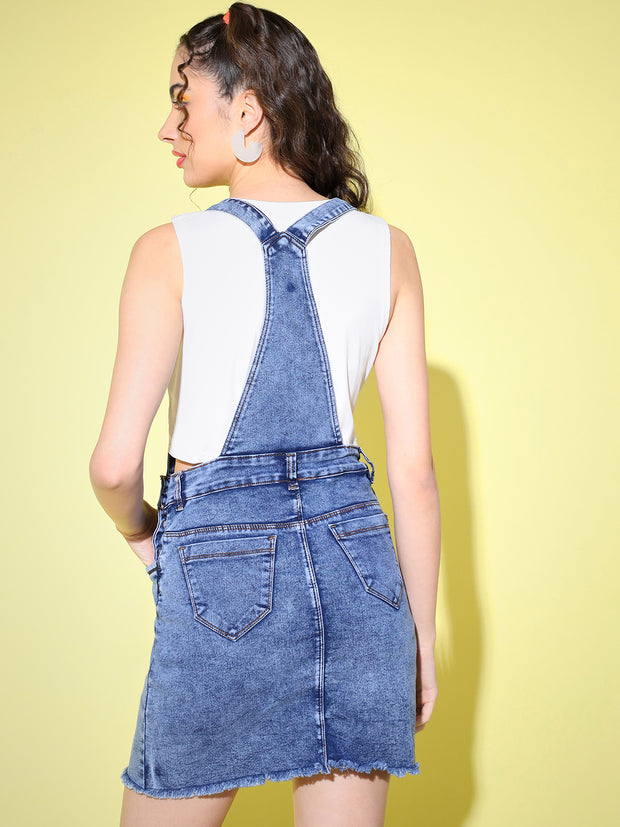 Women Above Knee Solid Denim Dungaree-3013-3015