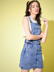 Women Above Knee Solid Denim Dungaree-3013-3015