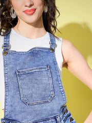 Women Above Knee Solid Denim Dungaree-3014-3015