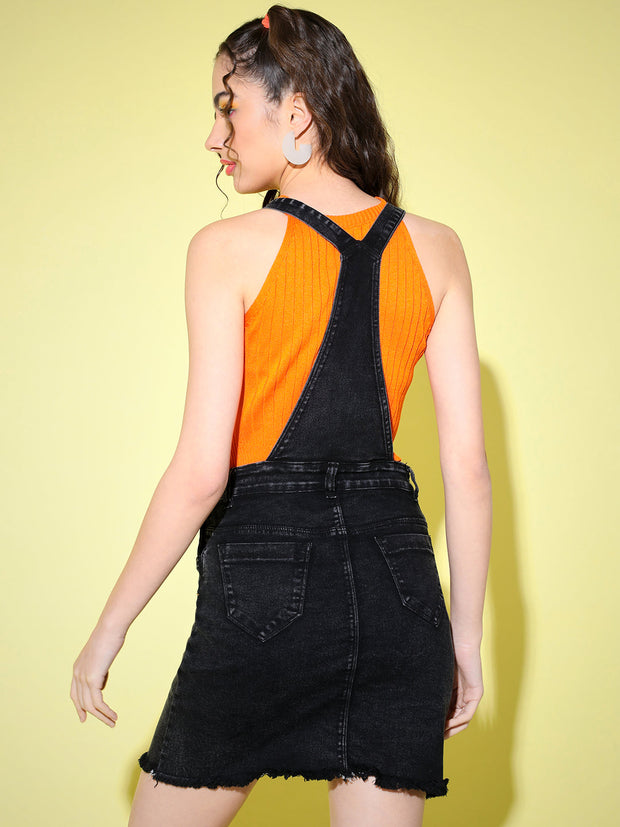 Women Above Knee Solid Denim Dungaree-3014-3015