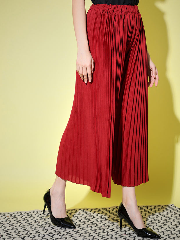 Crepe Solid Pleated Palazzo Pant-3007-3012
