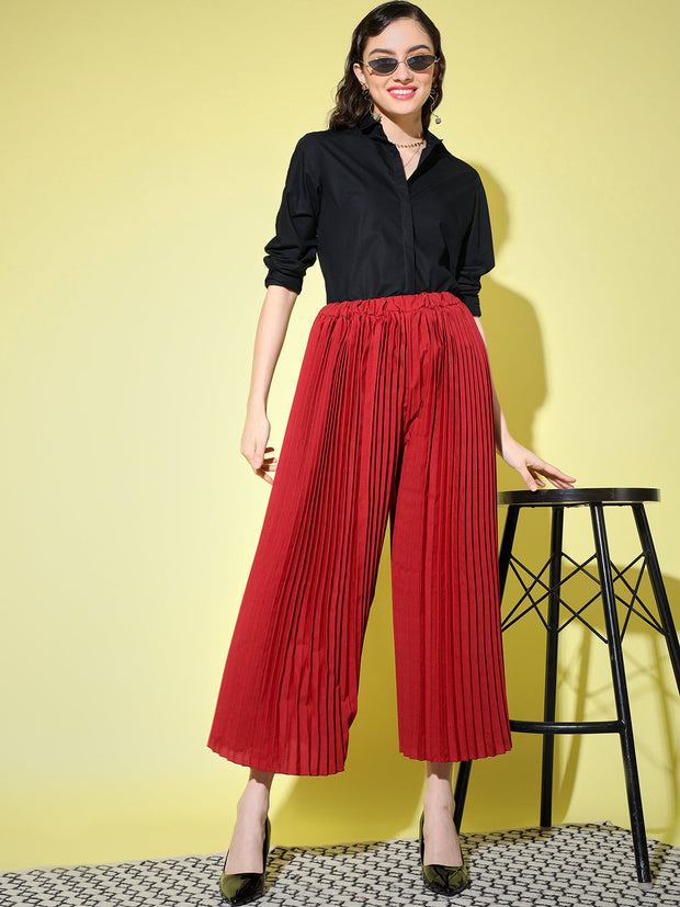 Crepe Solid Pleated Palazzo Pant-3008-3012