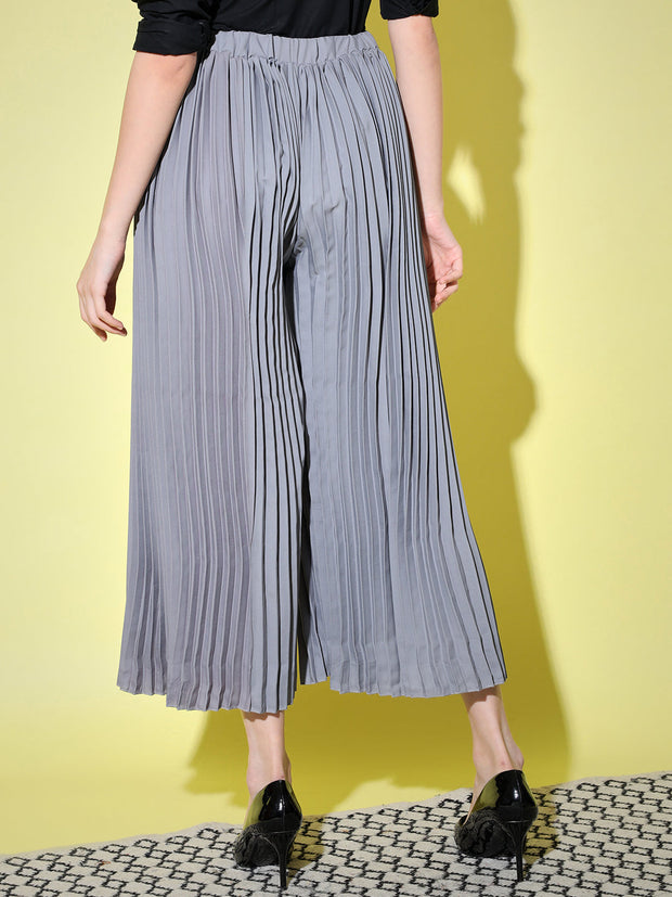 Crepe Solid Pleated Palazzo Pant-3009-3012