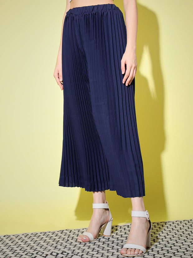 Crepe Solid Pleated Palazzo Pant-3008-3012
