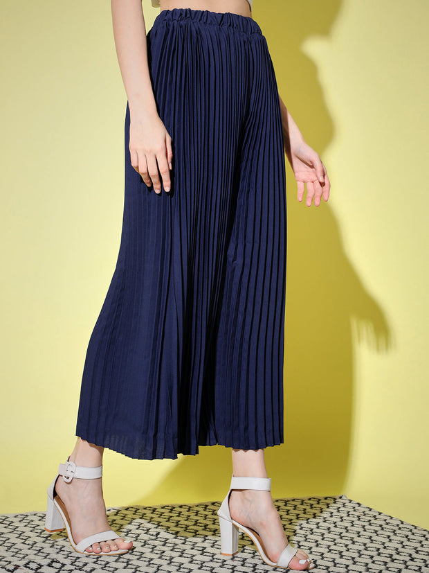 Crepe Solid Pleated Palazzo Pant-3008-3012