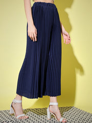 Crepe Solid Pleated Palazzo Pant-3007-3012