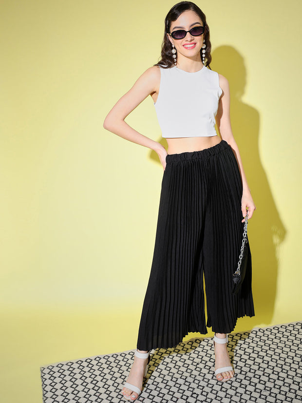 Crepe Solid Pleated Palazzo Pant-3009-3012