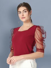 Maroon Half Sleeve Carrera Plain Net Top-2476