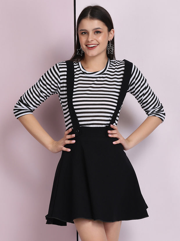 Black Cotton Lycra Solid Pinafore Skirt-2633