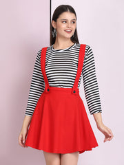 Red Cotton Lycra Solid Pinafore Skirt-2636