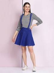 Royal Blue Cotton Lycra Solid Pinafore Skirt-2640