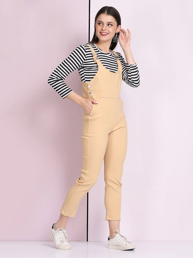 Beige Dungaree Pant with Striped Top-2641