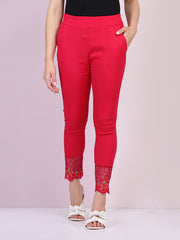 Pink Cotton Stretch Legging with Lace Detail-2646