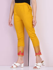 Yellow Cotton Stretch Legging with Lace Detail-2647