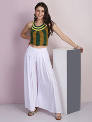 White Lycra Solid Pleated Flared Elephant Palazzo Pant-2686