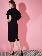 Solid Carrera Frill Sleeves Women Sheath Dress-3260-3265