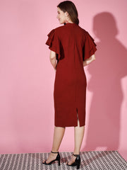 Solid Carrera Frill Sleeves Women Sheath Dress-3265-3265