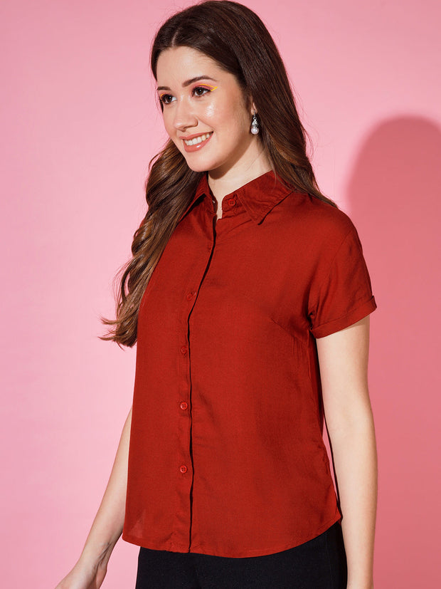 Solid Rayon Half Sleeve Women Formal Shirt-3267-3269
