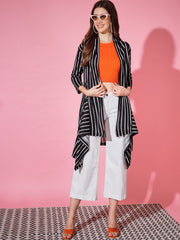 Striped Lycra Women Longline Shrug-3250