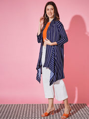 Lycra Striped Women Longline Shrug-3245