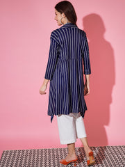 Lycra Striped Women Longline Shrug-3243