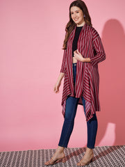 Lycra Striped Women Longline Shrug-3243