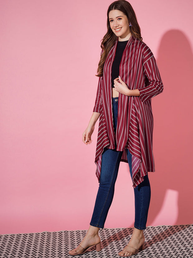 Lycra Striped Women Longline Shrug-3248