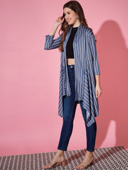 Lycra Striped Women Longline Shrug-3243