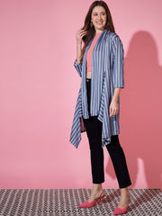 Striped Lycra Women Longline Shrug-3250