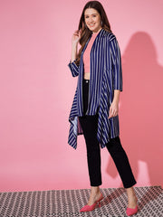 Striped Lycra Women Longline Shrug-3250