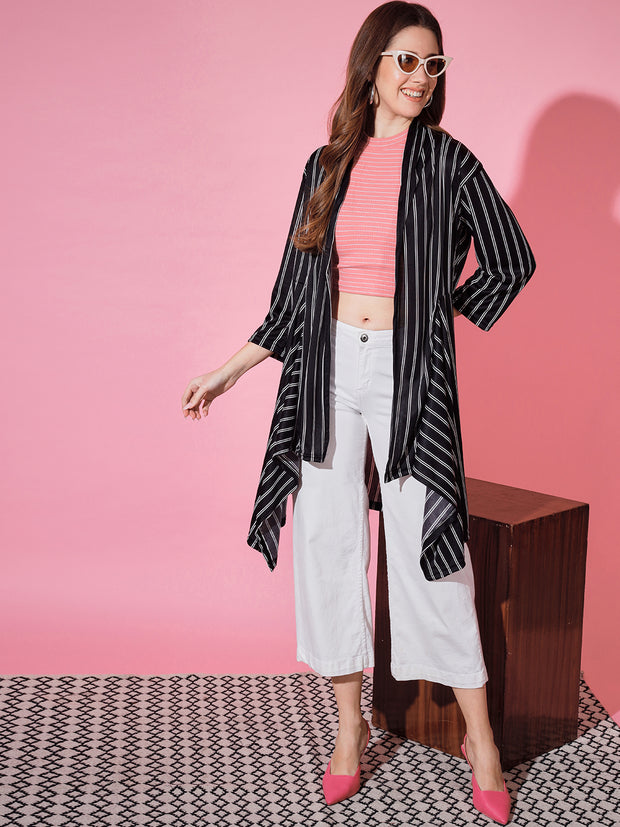 Lycra Striped Women Longline Shrug-3243