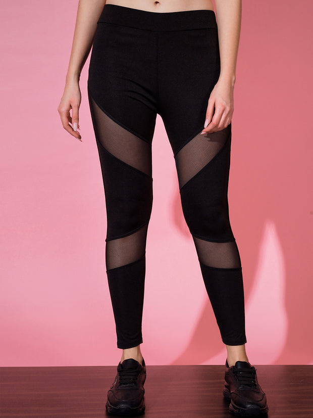 Black Lycra Gym Mesh Tight/Legging/Pant-3279N2