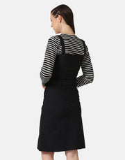 Twill Belted Buttoned Dungaree Dress with Striped Top-2886-2886