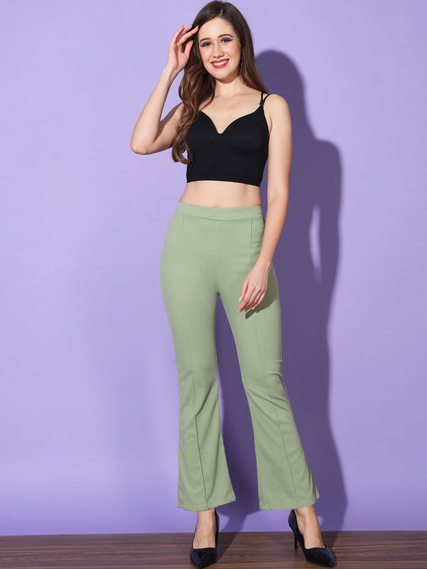 Lycra Solid Elasticated Women Trouser Pant-3113