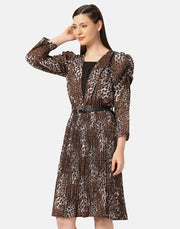 Imported Crepe Printed Belted Women Blazer Dress-2909-2909