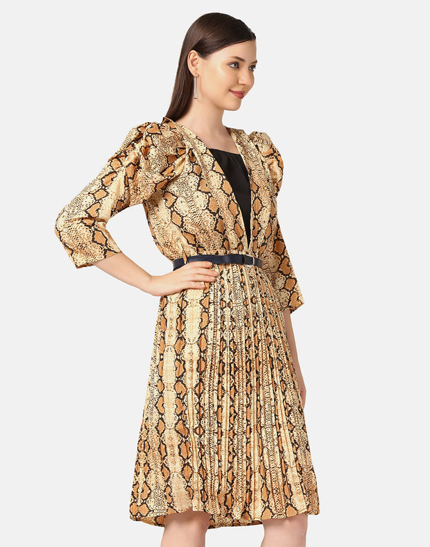 Imported Crepe Printed Belted Women Blazer Dress-2909-2909