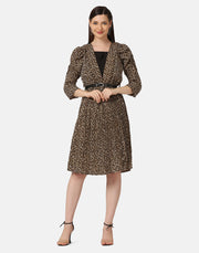 Imported Crepe Printed Belted Women Blazer Dress-2908-2909