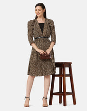 Imported Crepe Printed Belted Women Blazer Dress-2908-2909