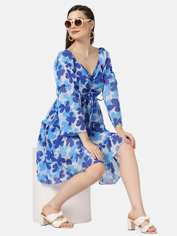 Georgette Floral Print Women Short Dress-2921-2924