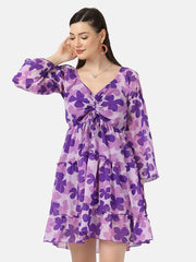 Georgette Floral Print Women Short Dress-2920-2924