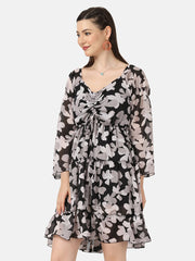 Georgette Floral Print Women Short Dress-2921-2924