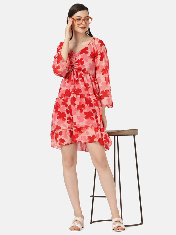 Georgette Floral Print Women Short Dress-2921-2924