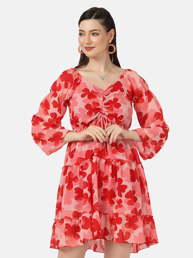 Georgette Floral Print Women Short Dress-2922-2924