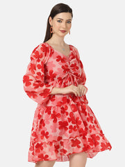 Georgette Floral Print Women Short Dress-2920-2924