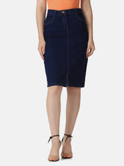 Solid Knee Length Women Denim Skirt-2939-2941
