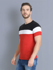 Red White Black Color Block Cotton Men T-Shirt-2346